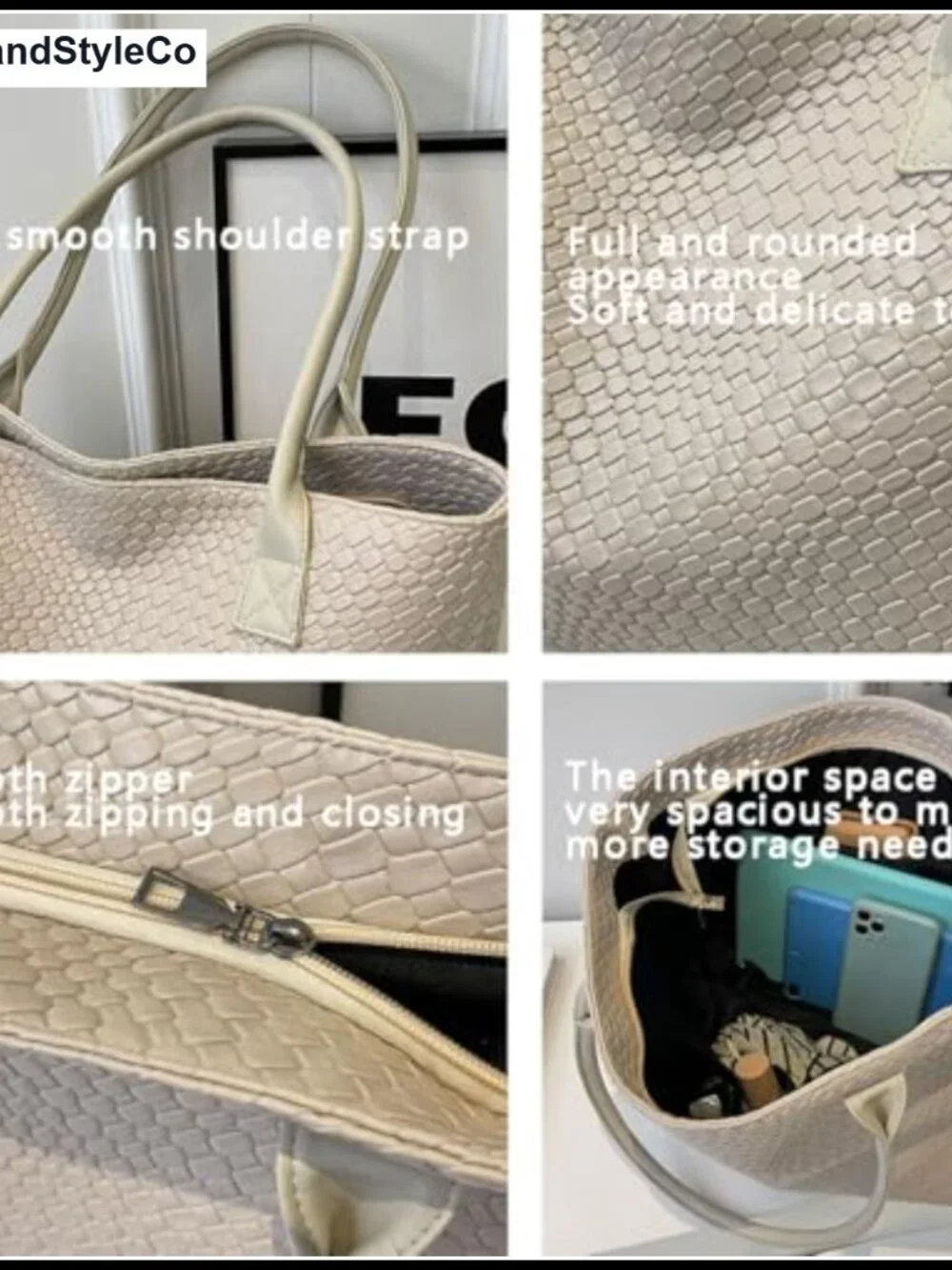 Woven Synthetic Leather Tote Bag Large Capacity Shoulder Handbag